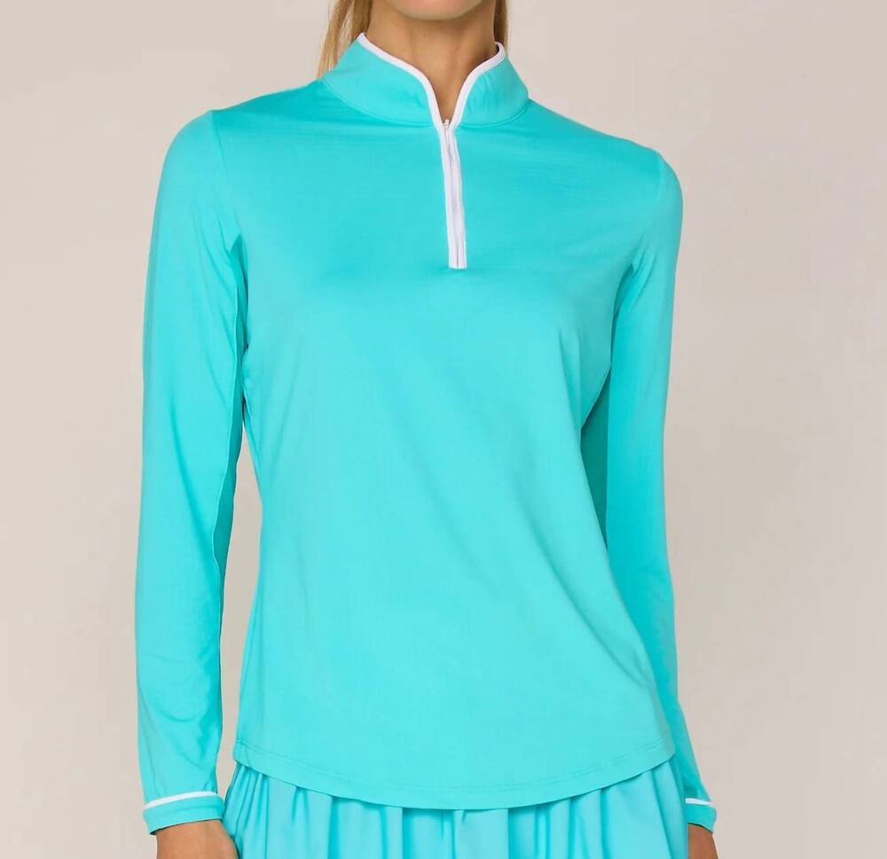 NEW G LIFESTYLE binding quarter zip sweatshirt in caribbean turquoise